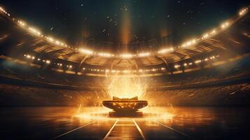 An empty arena with a fire pit in the middle photo