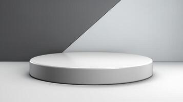 Round white pedestal on a gray background 3d render photo