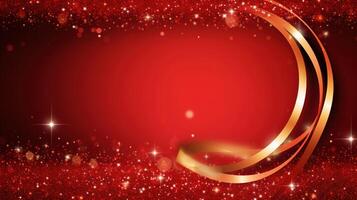 Red christmas background with gold ribbon photo