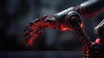 A robot hand with glowing red lights photo