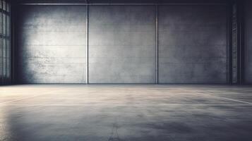 An empty room with concrete walls and a court photo