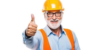 A man in a hard hat and glasses giving the thumbs up photo