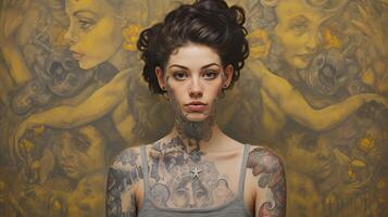 A woman with tattoos on her face and chest photo