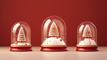Three glass domes with christmas trees inside photo