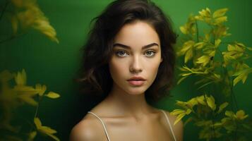 Beautiful woman with green background photo
