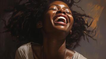 A woman with dreadlocks is laughing photo