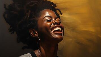 A woman with dreadlocks is laughing photo