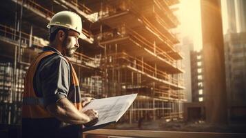 A man in a hard hat and safety vest is holding a piece of paper photo