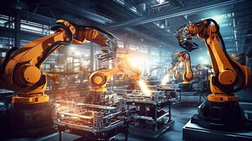 Robots working in an industrial factory photo