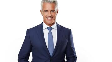 A man in a blue suit and tie photo