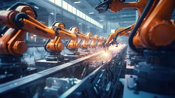 Robots working in an industrial factory photo