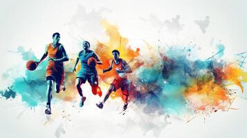Basketball players running and jumping on a colorful background photo