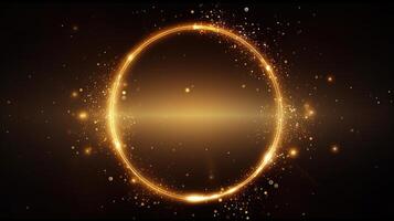 Golden circle with sparkles on a black background photo