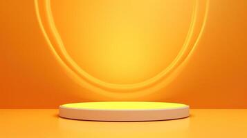 An empty pedestal with a yellow light shining on it photo