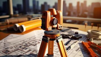 A construction project is shown with a tripod and a camera photo