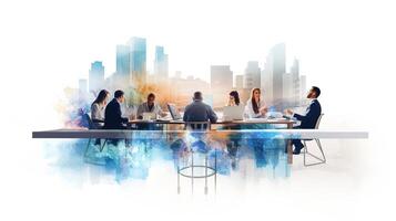 Business people sitting at a table in a meeting room photo