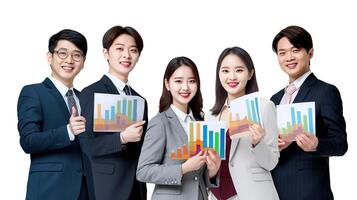Asian business people holding graphs photo