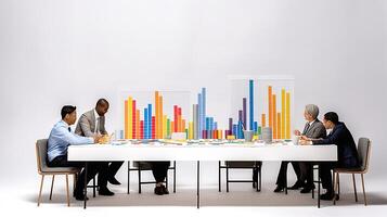 A group of people sitting around a table with a chart on it photo
