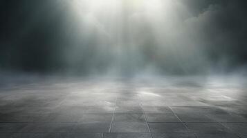 An empty room with a light shining through the clouds photo