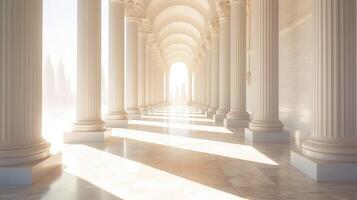 A long hallway with columns and pillars photo