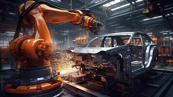Automotive industry, robot, car, manufacturing, industrial, 3d rendering, industrial concept photo