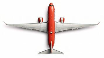 A red airplane flying in the air photo