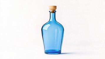 A blue glass bottle with a wooden cork photo