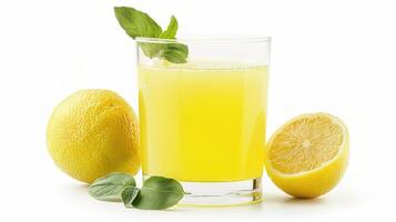 A glass of lemon juice with a slice of lemon photo