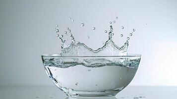 A glass bowl with water splashing into it photo