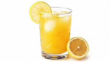 A glass of orange juice with a slice of lemon photo