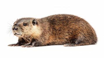 A beaver is sitting on the ground photo