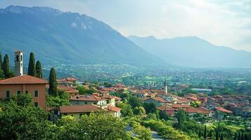 A view of a small town in the mountains photo