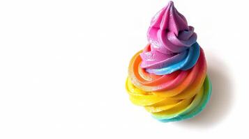 A rainbow colored ice cream cone with a white background photo