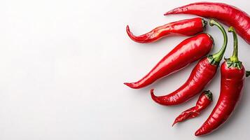A group of red hot peppers on a white background photo