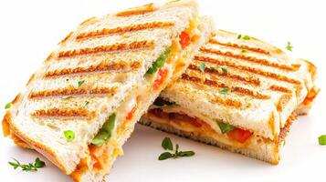 A grilled sandwich with tomatoes and cheese photo