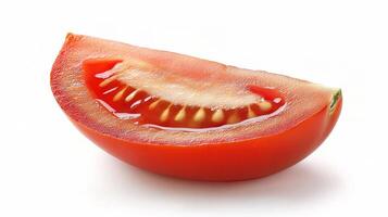 A tomato slice is cut in half photo
