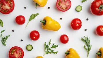 Various vegetables and peppers on a white background photo