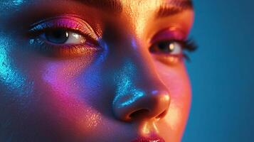 A woman with neon makeup and bright eyes photo