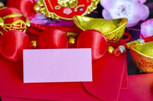 Chinese New Year decoration with customizable space on notepad for text or wishes. Chinese New Year celebration concept photo