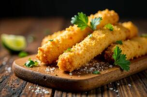 Cheese sticks dark background photo food for restaurant menu