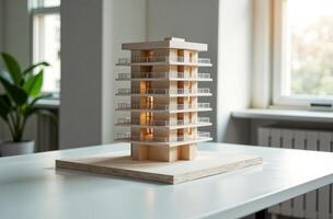 Model multistorey building house stand architect desk office photo