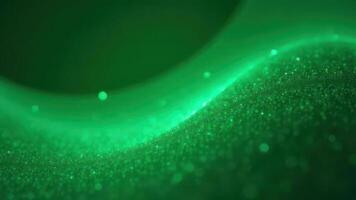 Abstract green glow with sparkling wave in dark background photo
