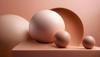 Abstract geometric composition with spheres on textured surface in mocha mousse tones photo