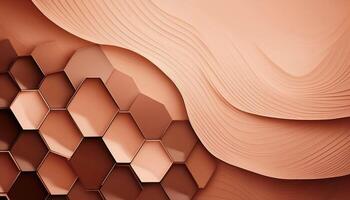 Abstract geometric pattern with hexagonal and wavy layers in earth tones photo