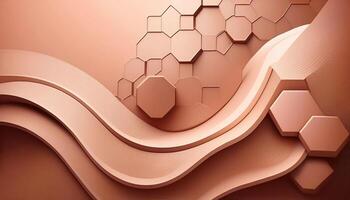 Abstract geometric beige background with hexagons and wavy lines photo