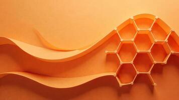 Orange abstract design with hexagonal pattern and flowing lines photo