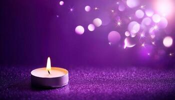 Tranquil candlelight with soft purple glow and sparkling bokeh effect photo