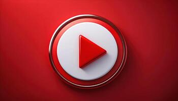 Red play button icon on white circle with red background photo