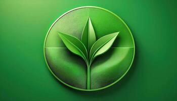 Abstract green leaf emblem on circular background photo