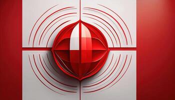 Abstract red and white geometric design with concentric circles photo